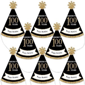 Big Dot of Happiness Adult 100th Birthday - Gold - Mini Cone Birthday Party Hats - Small Little Party Hats - Set of 8 - 1 of 4