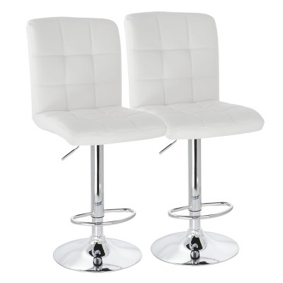 Elama 2 Piece Square Tufted Faux Leather Adjustable Bar Stool in Black with Chrome Base