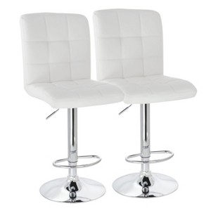 Elama 2 Piece Square Tufted Faux Leather Adjustable Bar Stool in Black with Chrome Base - 1 of 4