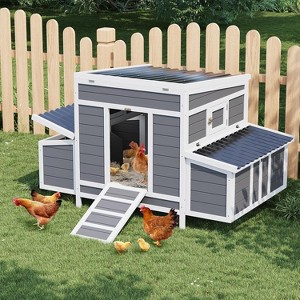 Wooden Chicken Coop, 54.41" x 34.49" x 34.05" Chicken Coop for 4-6 Chickens, with 2 Sides Large Nesting Boxes, Outdoor Poultry Cage Rabbit Cage - 1 of 4