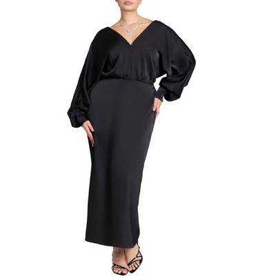 ELOQUII Women's Plus Size Dramatic Sleeve Satin Column Dress