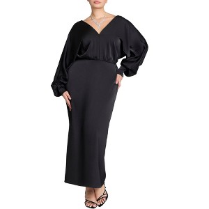 ELOQUII Women's Plus Size Dramatic Sleeve Satin Column Dress - 1 of 3