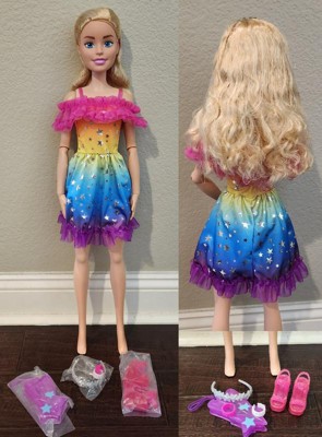 Large Barbie Doll, 28 Inches Tall, Blond Hair And Rainbow Dress