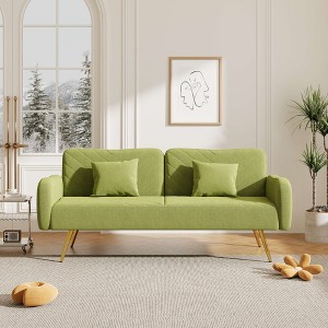 VYNXARIA 70.47inch Gray Fabric Double Sofa with Split Backrest and Two Throw Pillows,Suitable for living room, apartment - 1 of 4