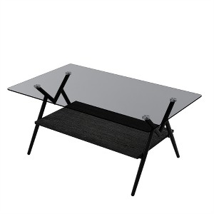 Glass Coffee Table, Modern Rectangle Tempered Glass Top Accent Center Table with Metal Legs, Easy Assembly, for Living Room Home Office - 1 of 4