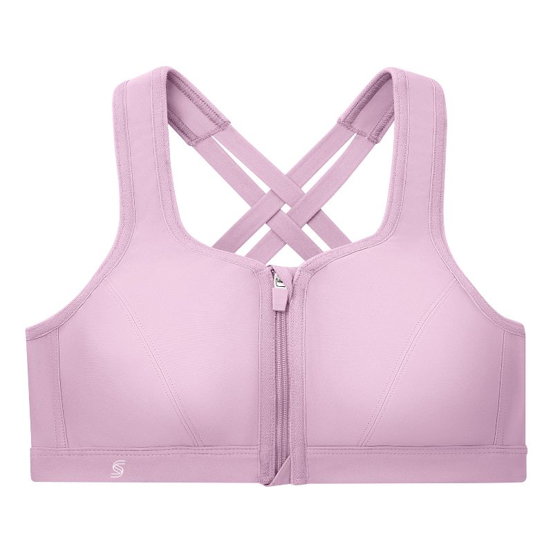Glamorise Womens Zip Up Front-Closure Sports Wirefree Bra 9266 Lavender, 4 of 6