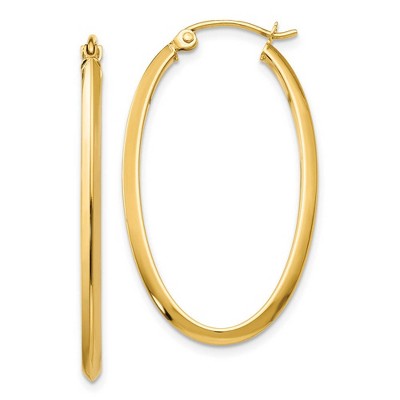 Black Bow Jewelry 2mm x 35mm (1 3/8 Inch) Polished 14k Yellow Gold Point Edge Oval Hoops