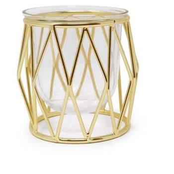 Classic Touch Gold Brass Hurricane Candle Holder with Diamond Shaped Design
