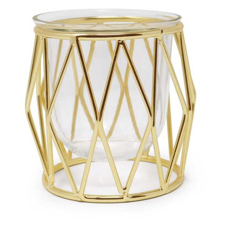 Classic Touch Gold Brass Hurricane Candle Holder with Diamond Shaped Design, 1 of 5