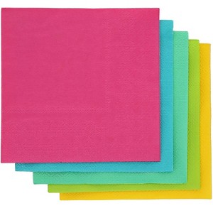 Juvale 200-Pack Bulk 2-Ply Disposable Paper Cocktail Napkins, 5 Tropical Colors, 5 x 5 Inches - 1 of 4