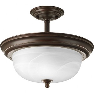 Progress Lighting, Melon Collection, 2-Light Semi-Flush, Brushed Nickel, Dome Glass Shade - 1 of 2