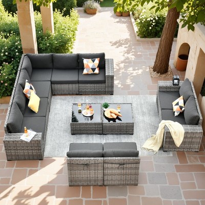 XIZZI Modular Sectional Patio Set with Convertible Corner Sofa, 3.54" Thickened Cushions & 7.68" Wide Armrests, Outdoor Conversation Sofa in 7 Colors