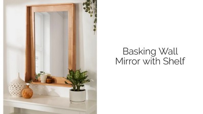 Natural Wood Rectangular Vanity Mirror with Shelf