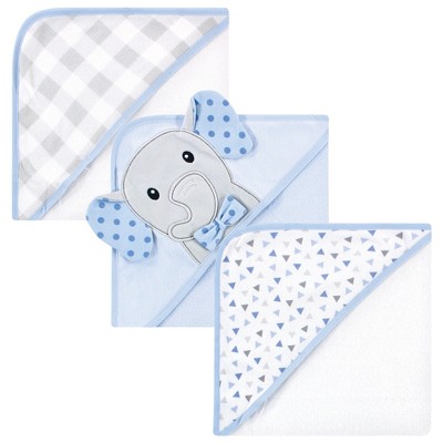 Hudson Baby Infant Boy Cotton Rich Hooded Towels, Blue Dots Gray Elephant, One Size