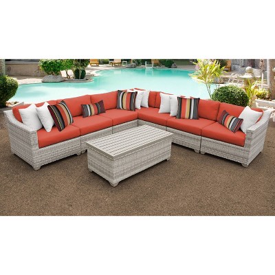 Fairmont 8pc Patio Sectional Seating Set with Cushions - Tangerine - TK Classics