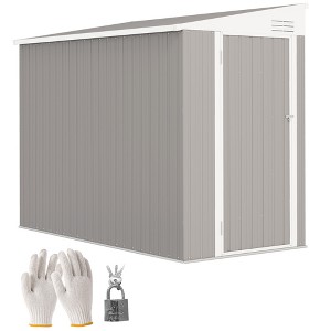 Outsunny Steel Garden Storage Shed, Lean to Shed Outdoor Metal Tool House with Lockable Door & Air Vents for Backyard Patio Lawn, White - 1 of 4