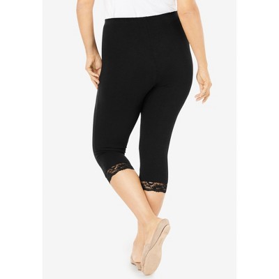 Roaman's Lace Trim Essential Stretch Capri Legging - image 3