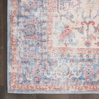 Vintage-Style Blue Floral Medallion Cotton Chenille Area Rug, 5'3" x 7'3"