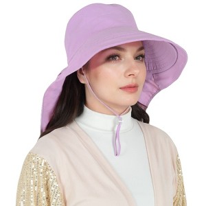 Anna-Kaci Womens Sun Hat Wide Brim Bucket Hats with Neck Flap and Ponytail Hole for Summer Beach Fishing Hiking - 1 of 4