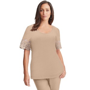Jessica London Women's Plus Size Eyelet Scoop-Neck Tee - 1 of 4