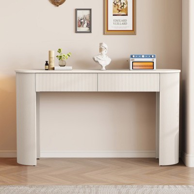 Bella Depot Modern Entryway Table with Fluted Design,Oval Top and 2 Drawers