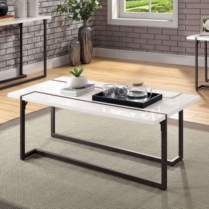 soscooter Modern Contemporary Style Coffee Table Legs Extending Out On The Table Top Lacquer Top Metal And Steel Structure White And Gun Metal Finish - 1 of 4