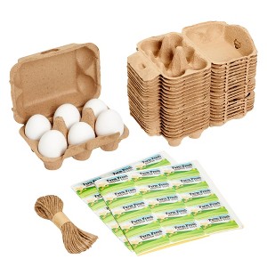 Okuna Outpost 20 Pack Half Dozen Paper Egg Cartons, 50 Self-Adhesive Labels, 1 Roll of Jute String, Brown - 1 of 4