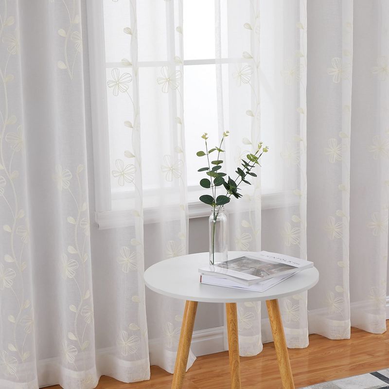 Whizmax Semi Sheer Curtains 2 Panels Floral Embroidered Half Translucent Grommet Voile Drapes Farmhouse Window Treatments, 1 of 8