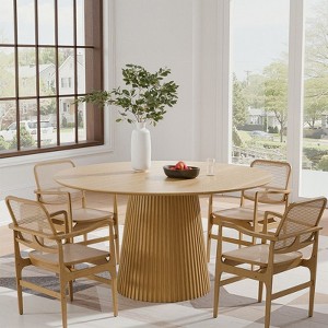 PexFix 52" Round Dining Table for 6 People Modern Pedestal Table with Fluted Cone Base & Wood MDF Top for Small Space Kitchen Dining Room Cafe Natural - 1 of 4