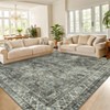 Vintage Machine Washable Rug for Living Room Non-Slip Non-Shedding Distressed Floral Printed Indoor Carpet - 3 of 4