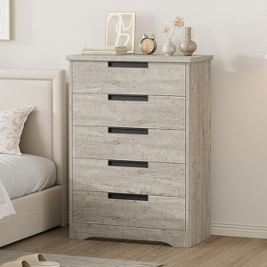 5-Drawer Wooden Dresser for Bedroom, Modern Gray Chest with Recessed Handles, Storage Organizer for Living Room, Nursery, Hallway, or Entryway - 1 of 4