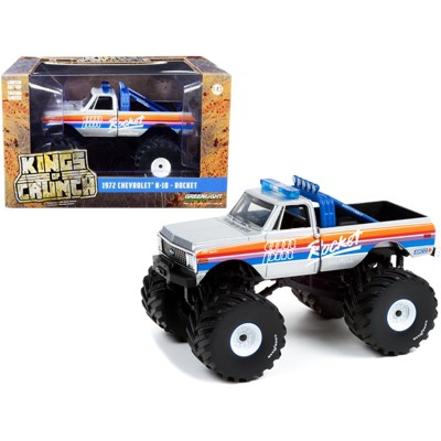 1972 Chevrolet K-10 Monster Truck with 66-Inch Tires Silver Met. w/Stripes "AM/PM Rocket" 1/43 Diecast Model Car by Greenlight