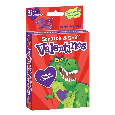 MindWare Dinosaur Scratch & Sniff Grape Scented Valentines -28 Cards, 28 Envelopes