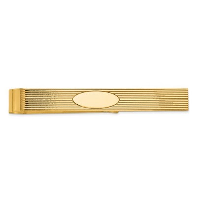 Black Bow Jewelry 14K Yellow Gold Engravable Striped Tie Bar, 6.5 x 50mm