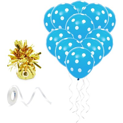 Blue Panda 50 Pack Blue Polka Dot Balloons with Weight for Boy Birthday Party Decorations