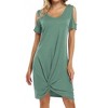 Women's Summer Cold Shoulder  Twist Knot Mini Tshirts Dresses - 3 of 4