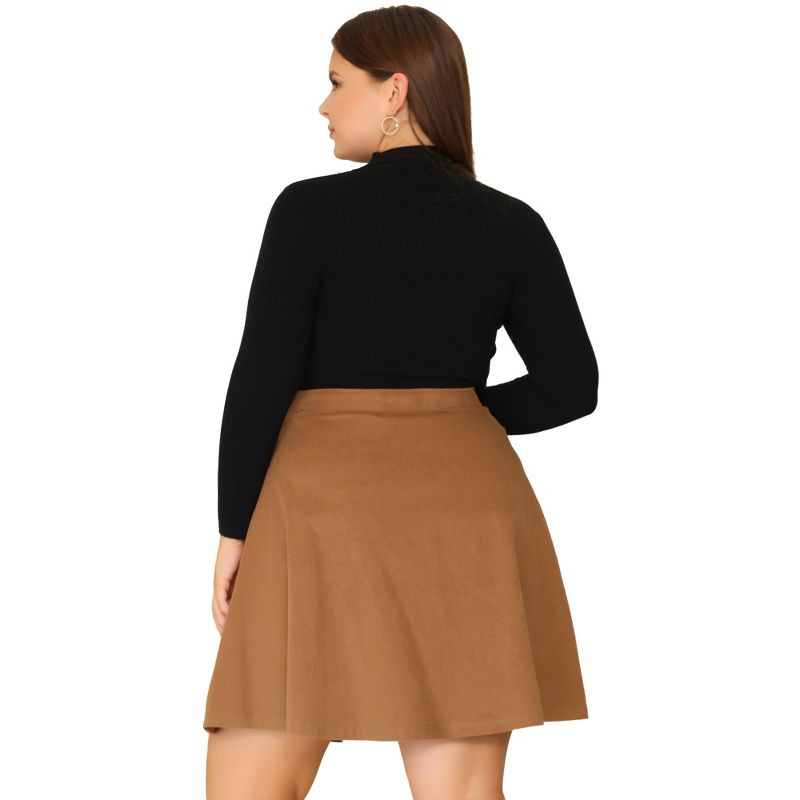 Agnes Orinda Women's Plus Size Corduroy Button Decor Elastic Waist A-Line Skirts, 4 of 6