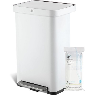 Home Zone Living 19 Gallon Stainless Steel Tall Kitchen Trash Can with Soft Close Lid and Collared Rim, White