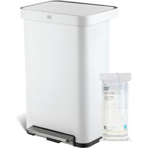 Home Zone Living 19 Gallon Stainless Steel Tall Kitchen Trash Can with Soft Close Lid and Collared Rim, White - 1 of 4