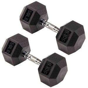 Signature Fitness Hex Dumbbells Non-Slip Free Weights Full Body Strength Training Home Gym Workout Equipment Set, 25 Pounds, Black - 1 of 4