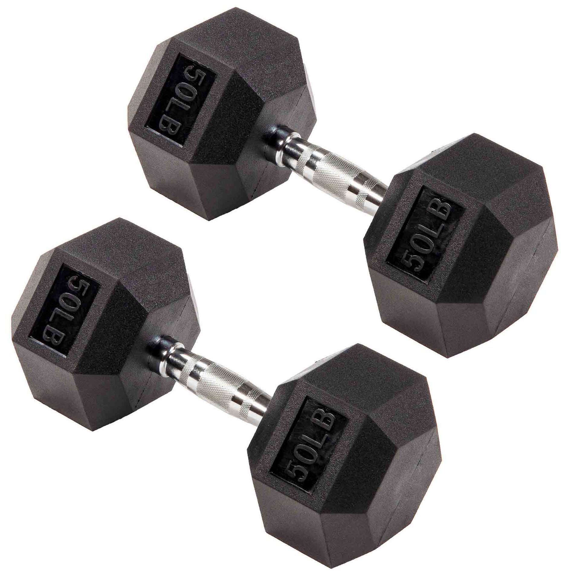 Signature Fitness Hex Dumbbells Non-Slip Free Weights Full Body Strength Training Home Gym Workout Equipment Set, 25 Pounds, Black