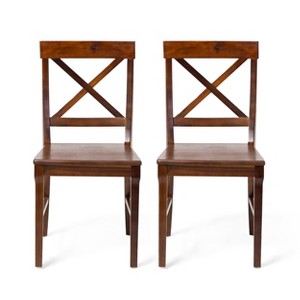 Christopher Knight Home Bostwick Farmhouse Acacia Wood Dining Chairs (Set of 2), Rich Mahogany - 1 of 4