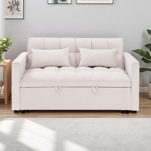 54.33" Velvet Foldable Sofa Bed with Adjustable Back & 2 Pillows - 1 of 4