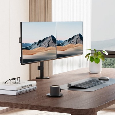 Black Full Motion Dual Monitor Desk Mount with C-Clamp