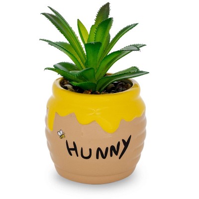 Silver Buffalo Disney Winnie The Pooh Hunny Pot Ceramic Mini Planter with Artificial Succulent