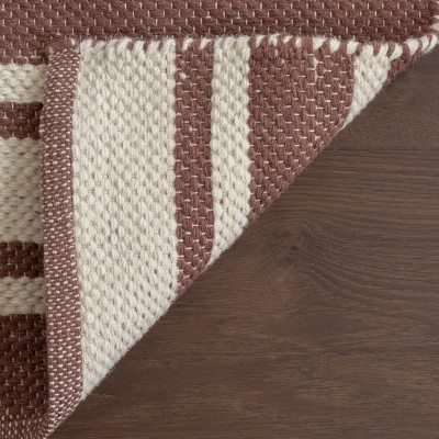 Brick and Off-White Striped Wool 8' x 10' Handmade Area Rug