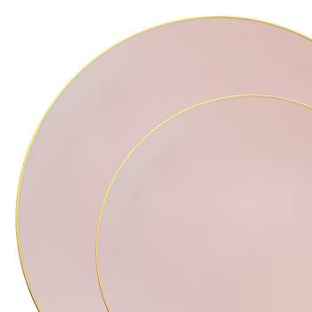 Smarty Had A Party Pink with Gold Organic Round Disposable Plastic Dinnerware Value Set (120 Dinner Plates + 120 Salad Plates)