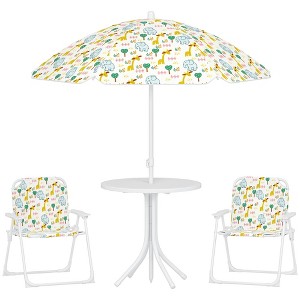 Qaba Kids Picnic Table and Chair Set, Outdoor Activity Table with 2 Foldable Chairs, Removable Umbrella, for Backyard, Garden - 1 of 4