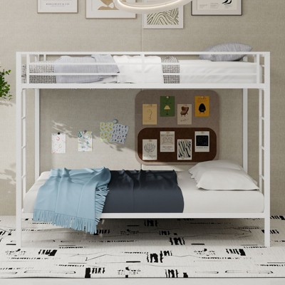 Okak Queen/Full Robust Metal Bunk Bed with Ladders & Full-Length Guardrai,Contemporary Bed Frame for Bedroom,Apartments