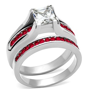 Slickblue Polished Stainless Steel Ring for Women with Clear and Red CZ Stones, Stylish Fashion Jewelry, Size 5-10 - 1 of 4
